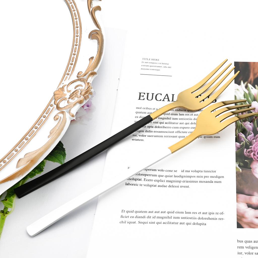 Jankng 16 шт. черные столовые приборы с золотой строчкой, набор посуды из нержавеющей стали, кухонный домашний набор столовых приборов в западном стиле, нож, вилка, ложки, набор посуды