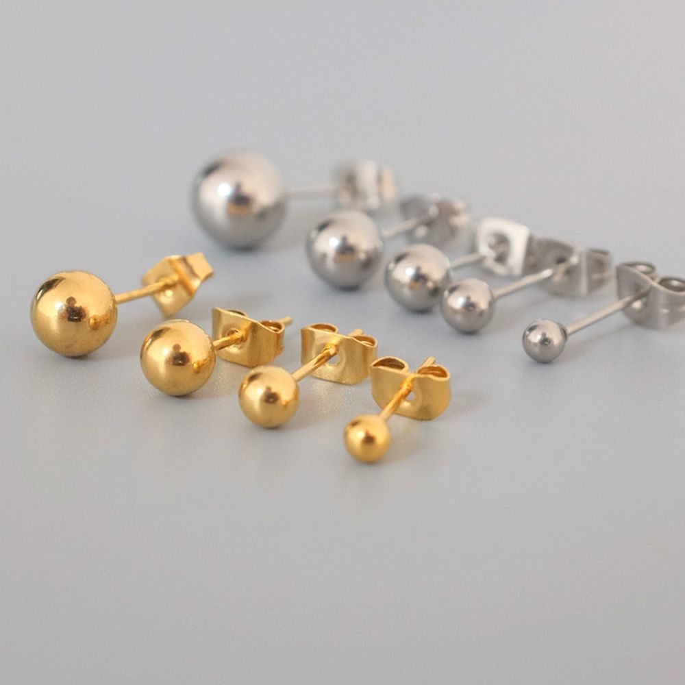 Luxury Gold Color Stainless Steel Classic Jewelry Women Ear Stud Earrings Small Ball Stud Earrings