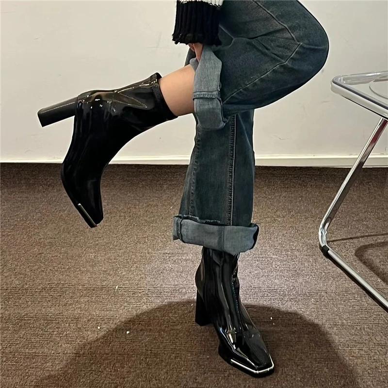 White Ankle Boots Leather Women's Shoes Winter Footwear Zipper Boots-Women Luxury Designer Low 2024 Rock High Heel Ladies