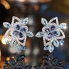 Роскошные серьги-гвоздики с голубым кристаллом и камнем-цветком из циркония для женщин, серебряные свадебные модные украшения