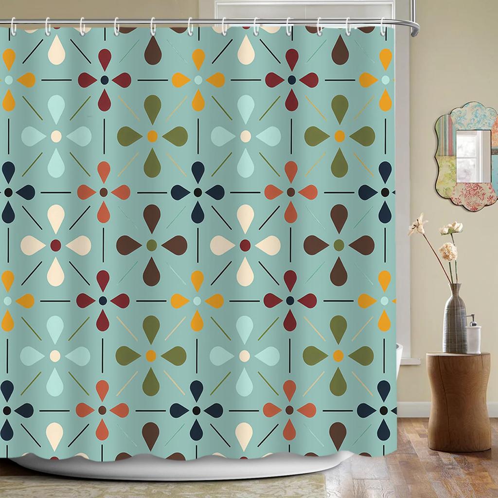Шторка для душа в стиле Mid Century Modern, Геометрический абстрактный набор для декора ванной комнаты с крючками, Водонепроницаемый моющийся ретро-тканевый декор