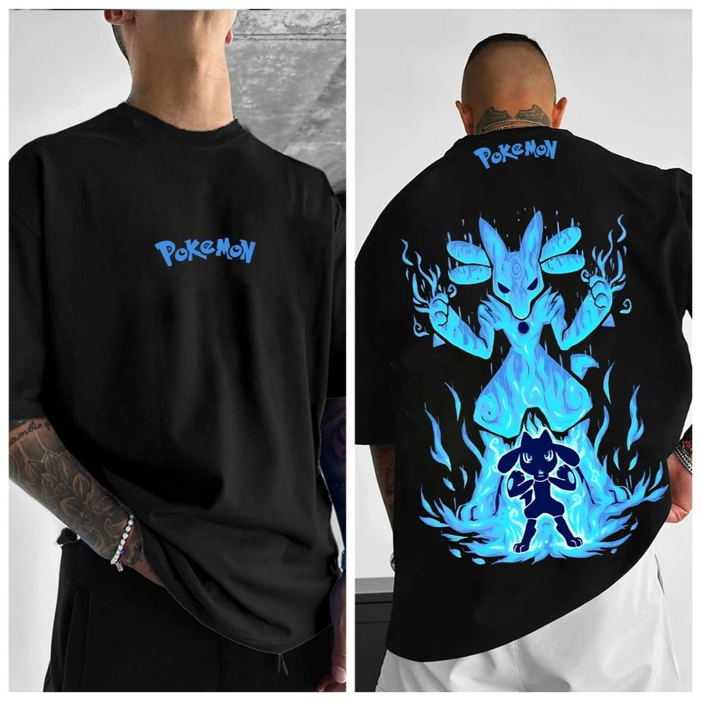 Pokémon Animation Derivatives Pattern Printing T-shirt Men's Women's 2025 Summer Oversize Loose Cotton Street Trend Brand Top