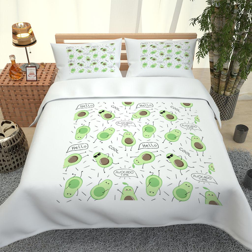 3D Avocado Print Bedding Set Single Double Bed Duvet Cover 2 Pillow Covers Kids Green Fruit Design