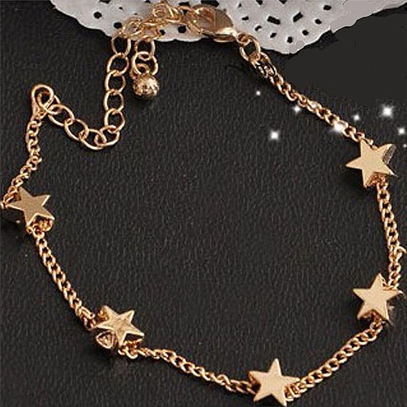 Fashion Lady Girls Simple Gold Chic Heart Trendy Stars Chain Bracelet Cuff Decoration
