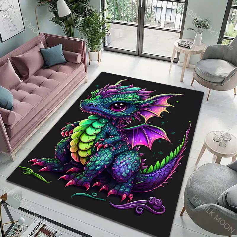 1PC Cute colorful baby dragon fantasy Print Carpet Rug for Living Room Bedroom Sofa Doormat Home Decor Non-slip Floor Mat