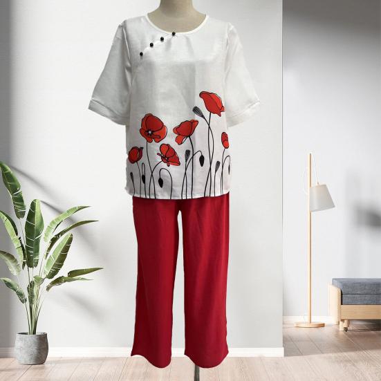 Летний топ, брючный костюм, стильная широкая дышащая футболка, брючный комплект, футболка с цветочным принтом, комплект брюк, летний топ, брючный костюм, женская одежда