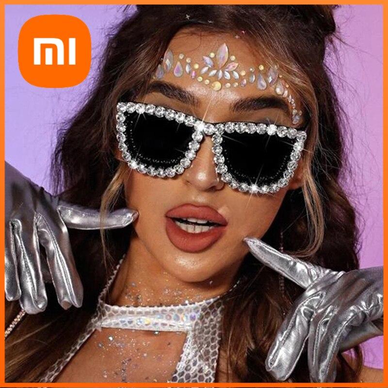 Xiaomi Квадратные солнцезащитные очки с очень большой оправой из стразов, женские очки с бриллиантами, брендовые дизайнерские модные солнцезащитные очки, защита от ультрафиолета UV400, солнцезащитные очки для женщин