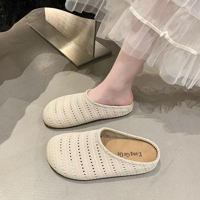Весенняя новая плетеная сумка с полым узором, полушлепанцы, женская обувь, универсальная повседневная обувь на плоской подошве, шлепанцы