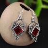 Vintage Hook Chic Engagement Wedding Jewelry Red Agate Earrings Ruby Ear Stud Dangle  Gemstone