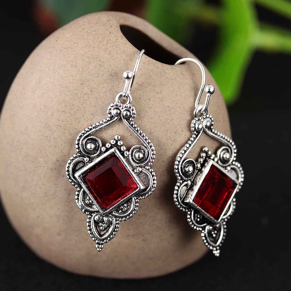 Vintage Hook Chic Engagement Wedding Jewelry Red Agate Earrings Ruby Ear Stud Dangle Gemstone