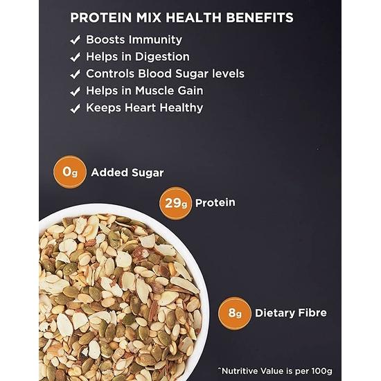 True Elements Protein Mix Seeds 125 г - семена тыквы, семена арбуза, миндаль и соевые орехи, растительные белковые закуски, диетические закуски