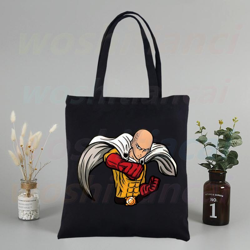 Холщовые сумки на плечо в стиле аниме One Punch Man, большая вместительная сумка Genos Saitama Sensei, сумка для колледжа, черная сумка для покупок