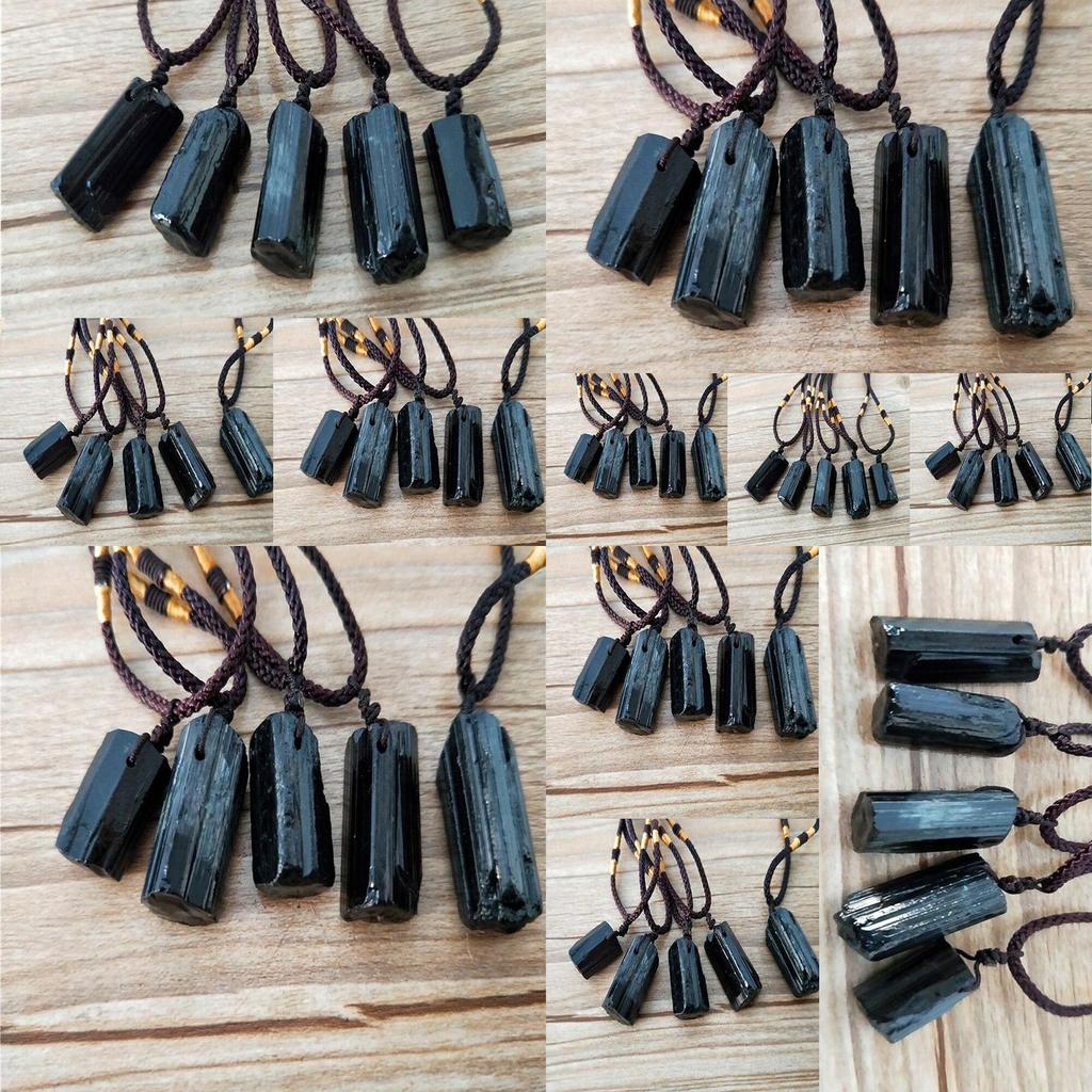 Уникальное необработанное натуральное ожерелье-подвеска из черного турмалина шерла неправильной формы с регулируемой цепочкой