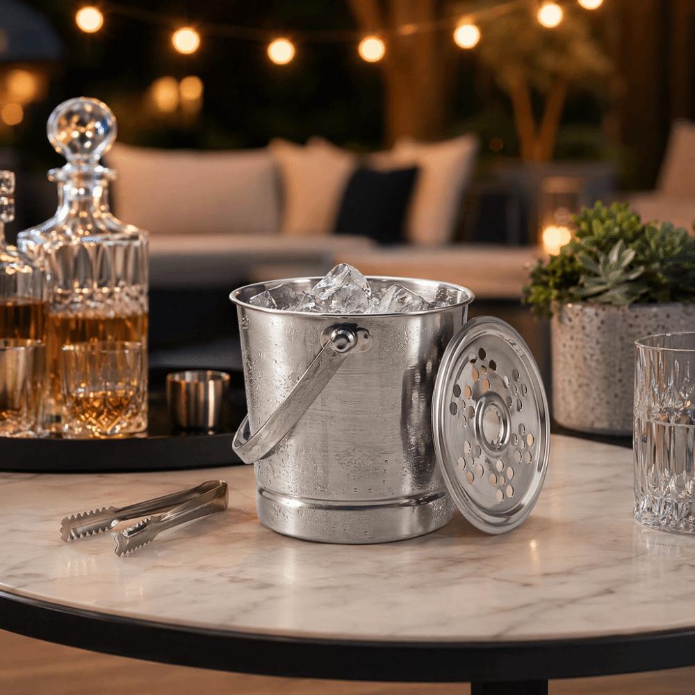 3 piece 1L Stainless Steel Ice Bucket Double Walled Ice Cube Holder Bar Ice Container Restaurant