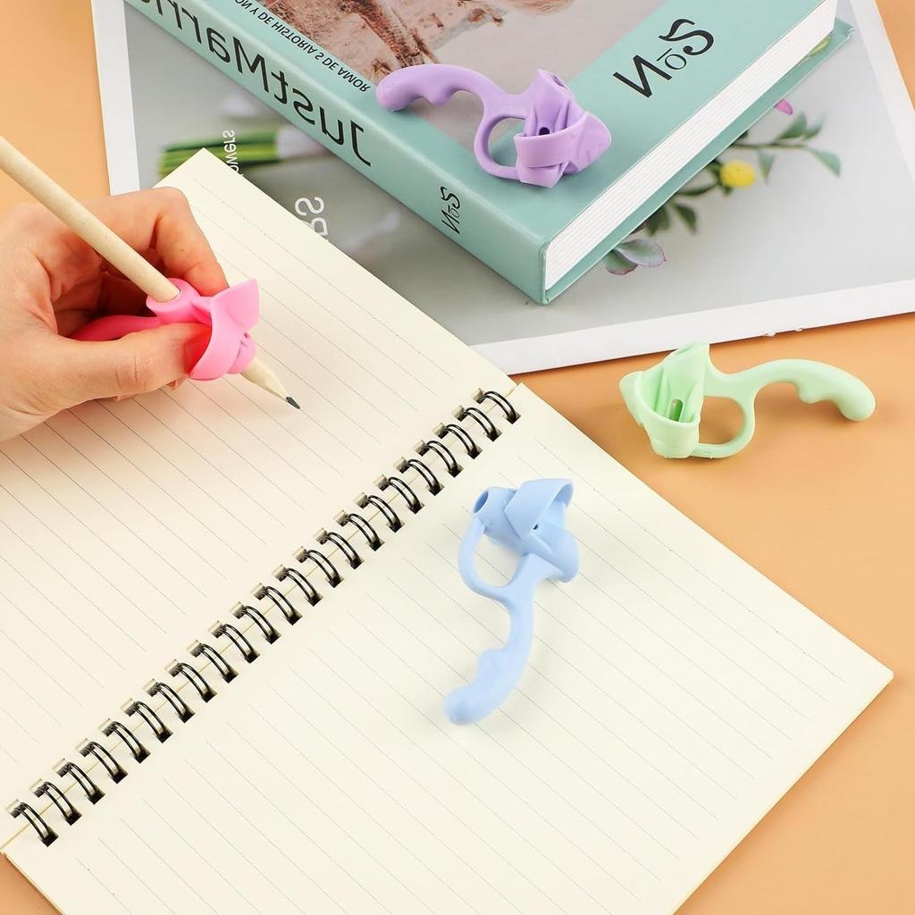 Five-finger ergonomic pen holder five-finger pen holder finger silicone pencil cover blue-green-purple powder