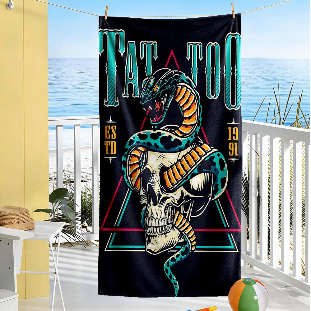 Tattoo Style Beach Towel Super Soft Microfiber Quickdry Fabric Comfortable Lightweight
