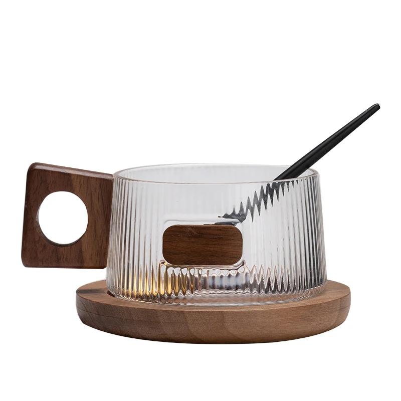 Простой набор кружек для кофе, чайные чашки 250 мл, офисная стеклянная кружка для воды, повседневная чашка для послеобеденного чая с подносом, ложка, кружка для напитков в стиле кунг-фу