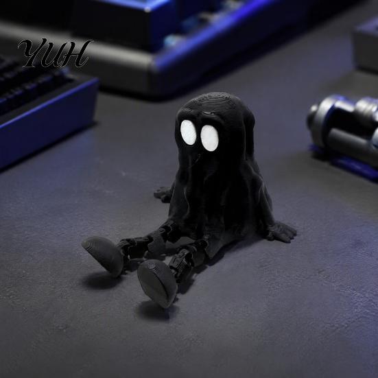 DIY Hand Painted White Mold 3D Printed Articulated Ghost Figurine, Movable Joint Toy, Funny Hooded Halloween Desk Decor Ornament for Desktop