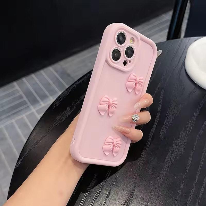 3D Pink Cute Butterfly Silicone Soft Phone Case For iPhone 16 15 14 13 12 11 Pro Max XS XR X 7 8 Plus SE Mini Shockproof Candy Cover