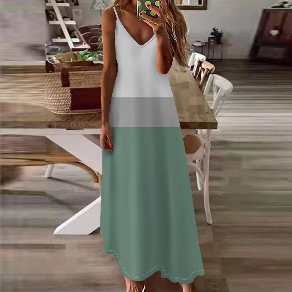 Женское летнее повседневное модное длинное платье без рукавов с v-образным вырезом и градиентным принтом, повседневные платья