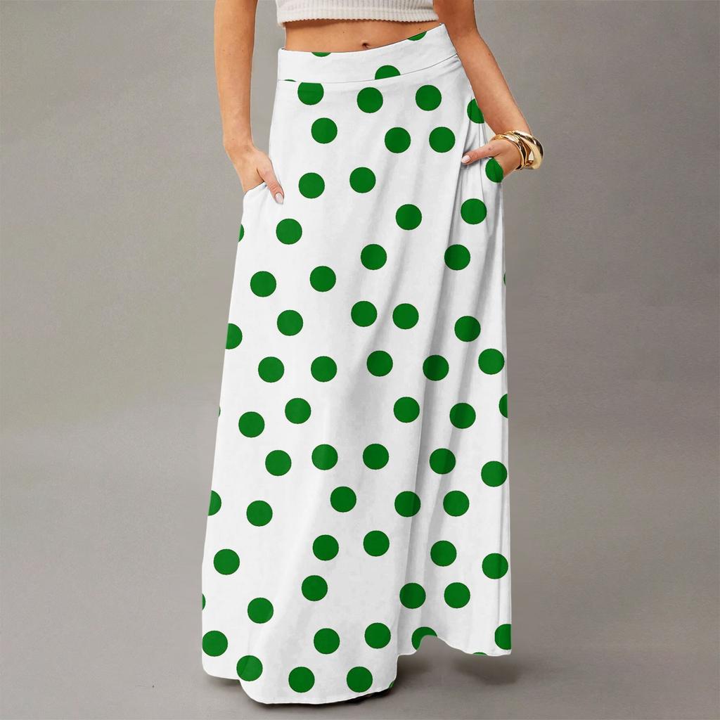 Женская повседневная складная юбка-макси с принтом в горошек, высокой талией и карманом, с драпировкой