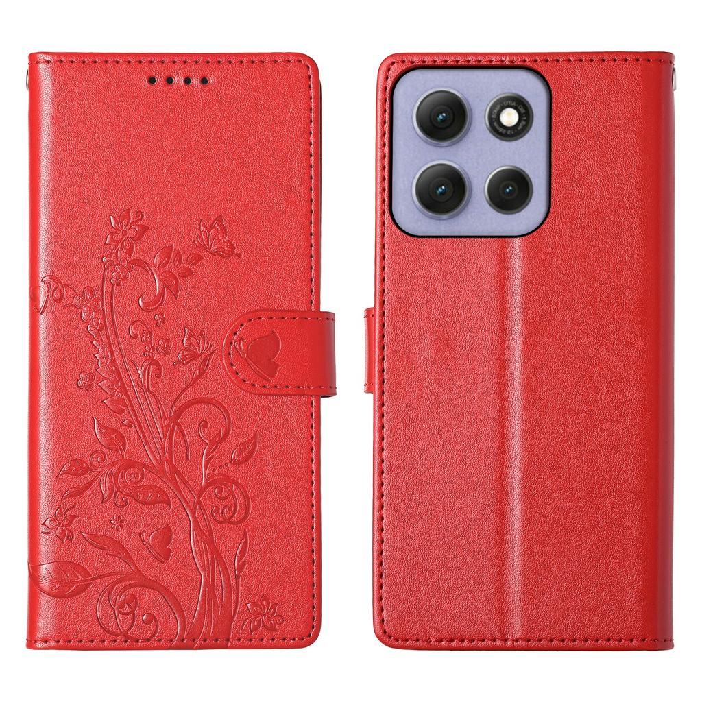 Для Motorola Moto G86 5G Чехол-кошелек Бабочка Цветочный Оттиск Искусственная Кожа Чехол для телефона с ремешком на запястье