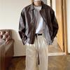 Американская повседневная однотонная кожаная куртка высокого класса ins мужская весенне-осенняя свободная кожаная ретро куртка с лацканами мотоциклетная куртка