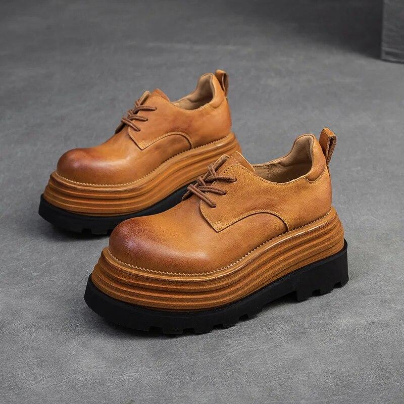 Johnature Туфли на плоской платформе на толстой подошве в стиле ретро, ​​универсальная модная женская обувь с круглым носком и шнуровкой