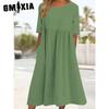 GMXIA Женская мода лето весна однотонный принт с коротким рукавом и круглым вырезом с высокой талией повседневные платья