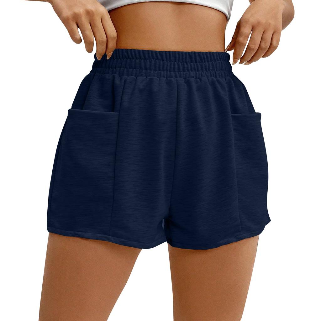 Women's Summer Elastic Waist Loose Wide Leg Solid Color Casual Sports Shorts