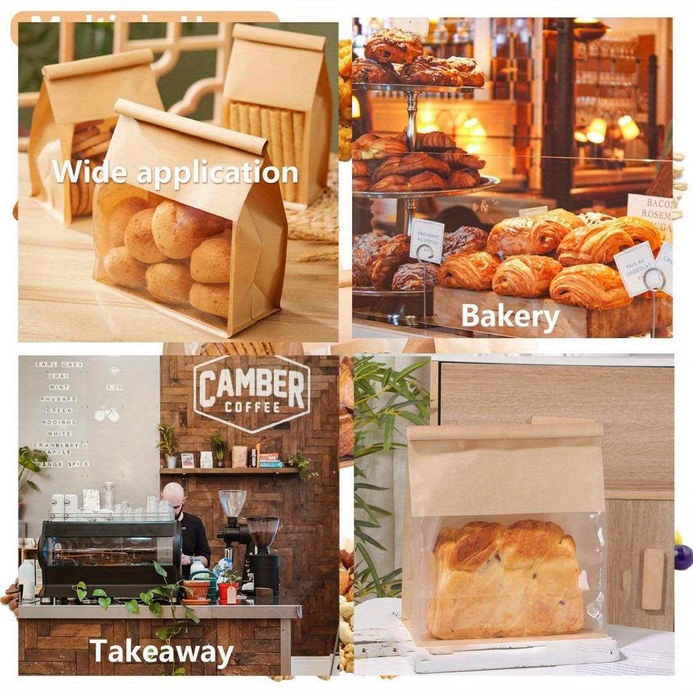 20pcs Heavy Duty Large Kraft Paper Bread Bags with Tin Tie Tab Lock Loaf Bag with Clear Front Window Storage Packaging Treat Bag