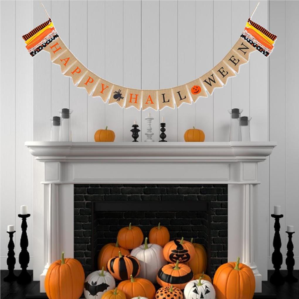 Баннеры на Хэллоуин с изображением паука и тыквы, ткани с буквенным принтом, флажки, праздничные гирлянды, подвесные украшения для дома и сада