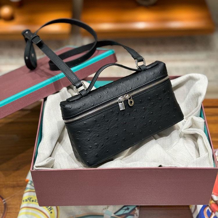 Second Generation L19L27 Lunch Box Bag Ostrich Pattern Top Layer Cowhide Handbag For Women's Fashion Single Shoulder Crossbody Makeup Bag