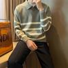 Autumn Simple Lapel Striped Sweater Men Casual Vintage Fashion Knitwear Loose Knitted Jumper