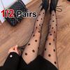 1/2 Pairs Women Polka Dot Patterned Pantyhose Summer Lightweight Breathable Fashionable Slim Fit Sexy Casual Stockings