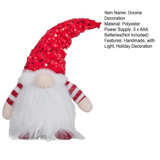 Light-Up Christmas Gnome Decoration Handmade Sequin Hat Faceless Dwarf Doll with Light Glowing Plush