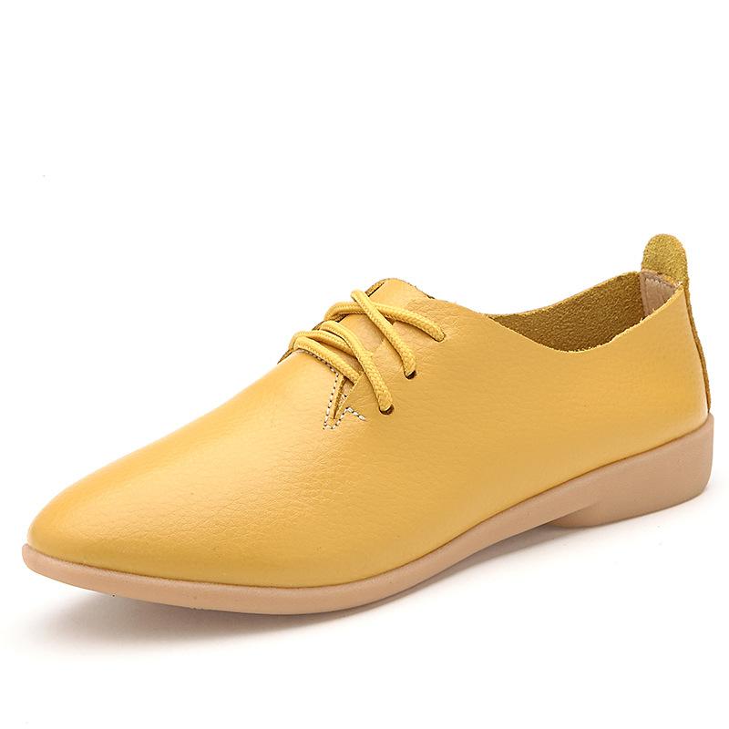 Женские туфли из натуральной кожи на плоской подошве с острым носком, белые туфли на шнуровке, женские туфли без шнуровки большого размера, повседневная обувь для мам