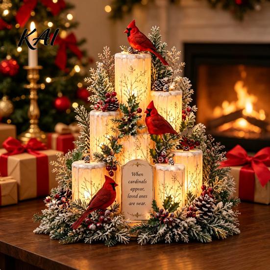 Remembrance Gift for Loss of Mother Lighted Christmas Cardinals Centerpiece, Memorial Red Bird Figurine, Light Up Sympathy Loved One Ornament
