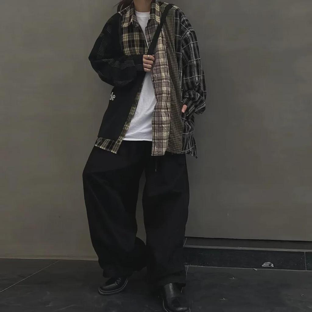 Мужская клетчатая рубашка в стиле ретро с длинным рукавом — американский уличный стиль, вдохновленный японской культурой, идеально подходит для весны и осени.