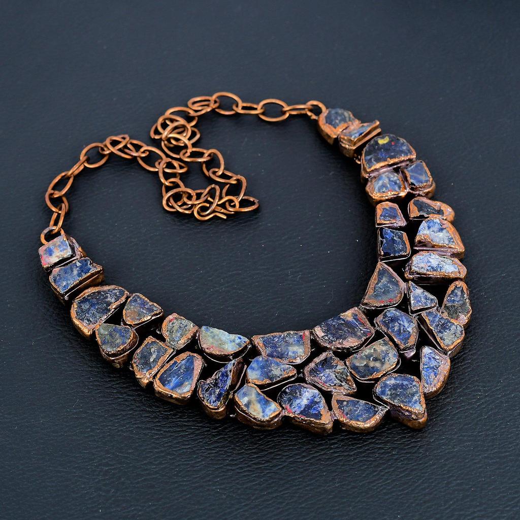 Содалит Ручной Работы Последний Дизайн Ювелирное Ожерелье, Медное Гальваноформованное Ожерелье с Драгоценным Камнем, Подарок для Матери