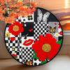 D Round Metal Sign xcm Pop Art Black White Checkered Red Flower Butterfly Wall Decor Aluminum Plate