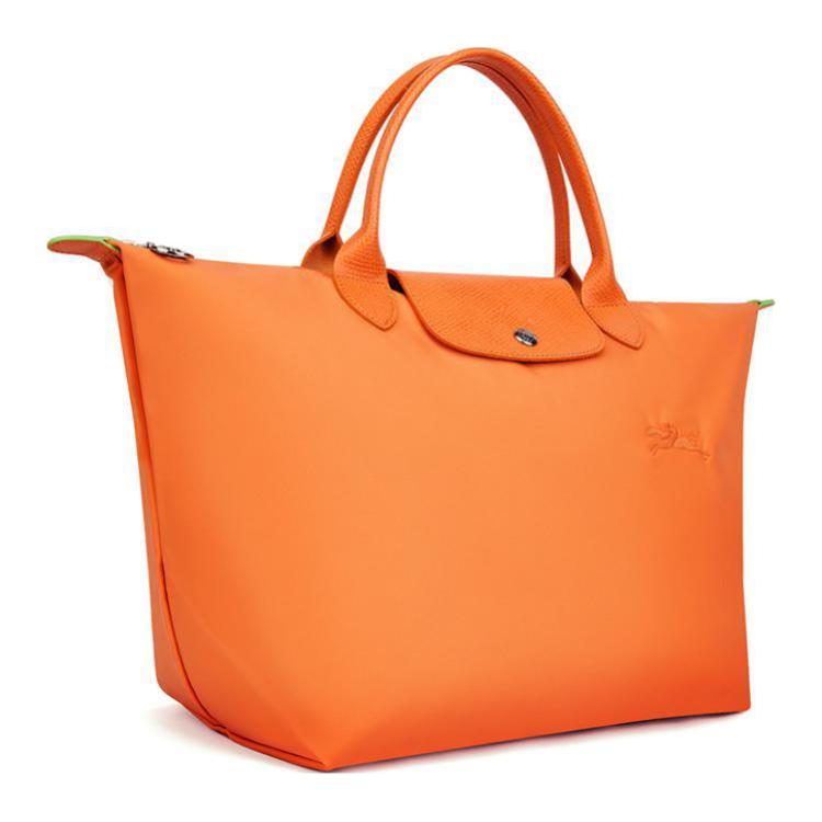 Longchamp Le Pliage Green 30 Однотонная Сумка-тоут из нейлона с короткими ручками, на кнопке-молнии, средняя, Женская, Оранжевая L1623919P54