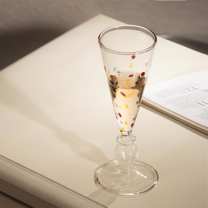 BRHigh-legged Champagne Glass Cups Transparent Polka Dot Wine Glass Coffee Cup Handmade High Borosilicate Glasses Drinking GlassesEY