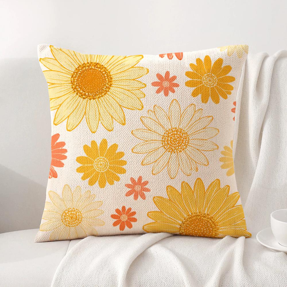 Big Chrysanthemum Cushion Cover Linen Organic Fabric DoubleSided Printing Sofa Breathable Home Decor Gift Pillow Case