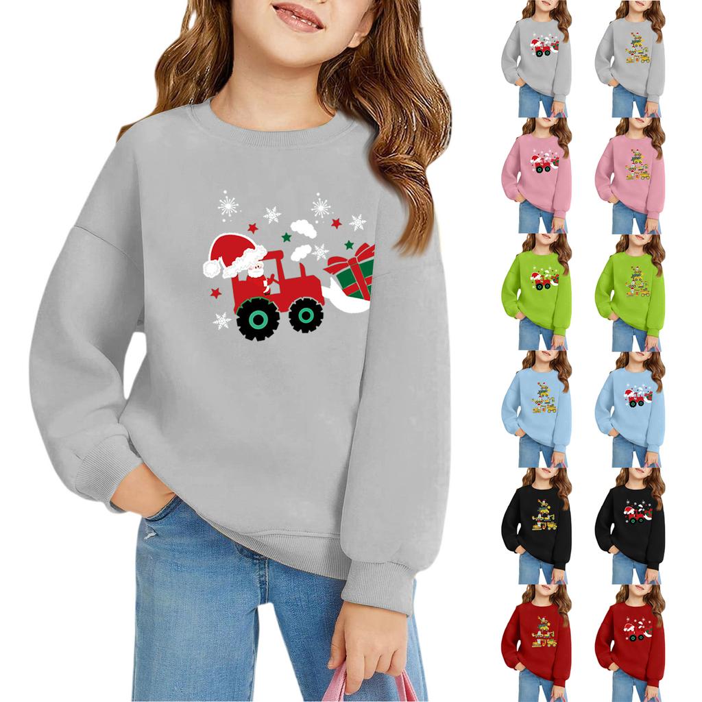 Рождественские пуловеры с круглым вырезом для девочек, детские топы с принтом