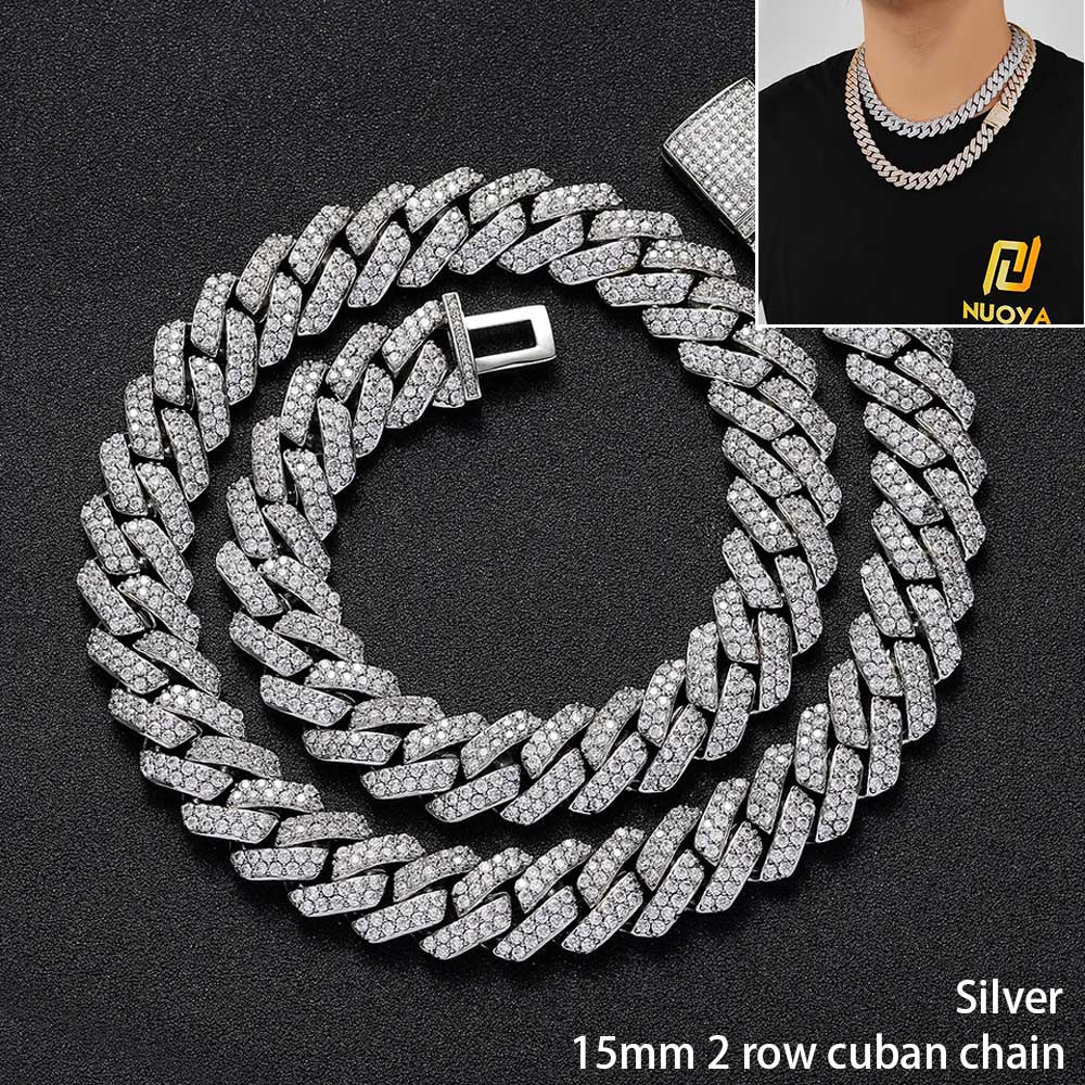 Hip Hop Jewelry 10/12/15/20mm Diamond Cuban Link Necklace for Men Silver Plated Miami Cuban Iced Out Cz Prong Cuban Link Chain