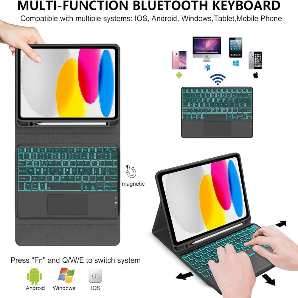 Case for iPad A16 11 Inch A3355 A3356 A3354,Bluetooth Keyboard cover for iPad 10th 10.9 Inch A2696 A2757 A2777 A3162