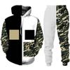 Spring Autumn Creative Patchwork Pattern 3D Printed Loose Casual Men's Hooded Long Sleeve Sweatshirts Sweatpants 2 Piece Set