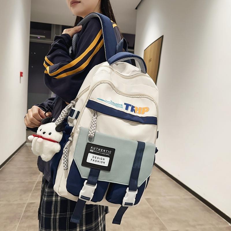 Вместительный студенческий школьный рюкзак с цветными блоками, женский дорожный рюкзак