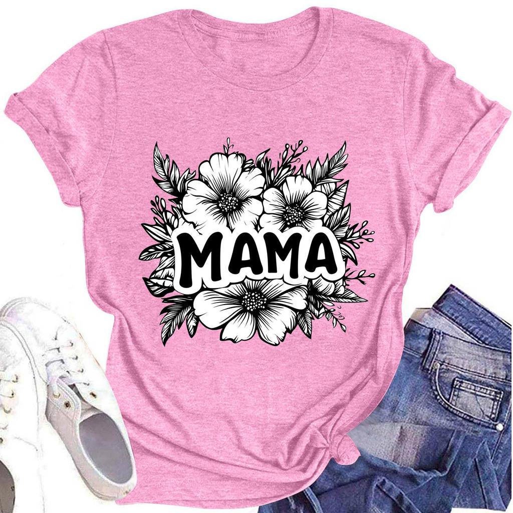 Женская модная футболка с круглым вырезом и коротким рукавом, повседневный топ с принтом ко Дню матери